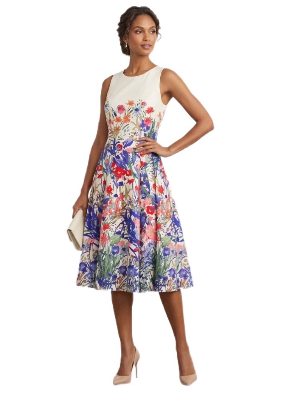 Maggy London Floral Watercolor Fit & Flare Midi Dress Size 10